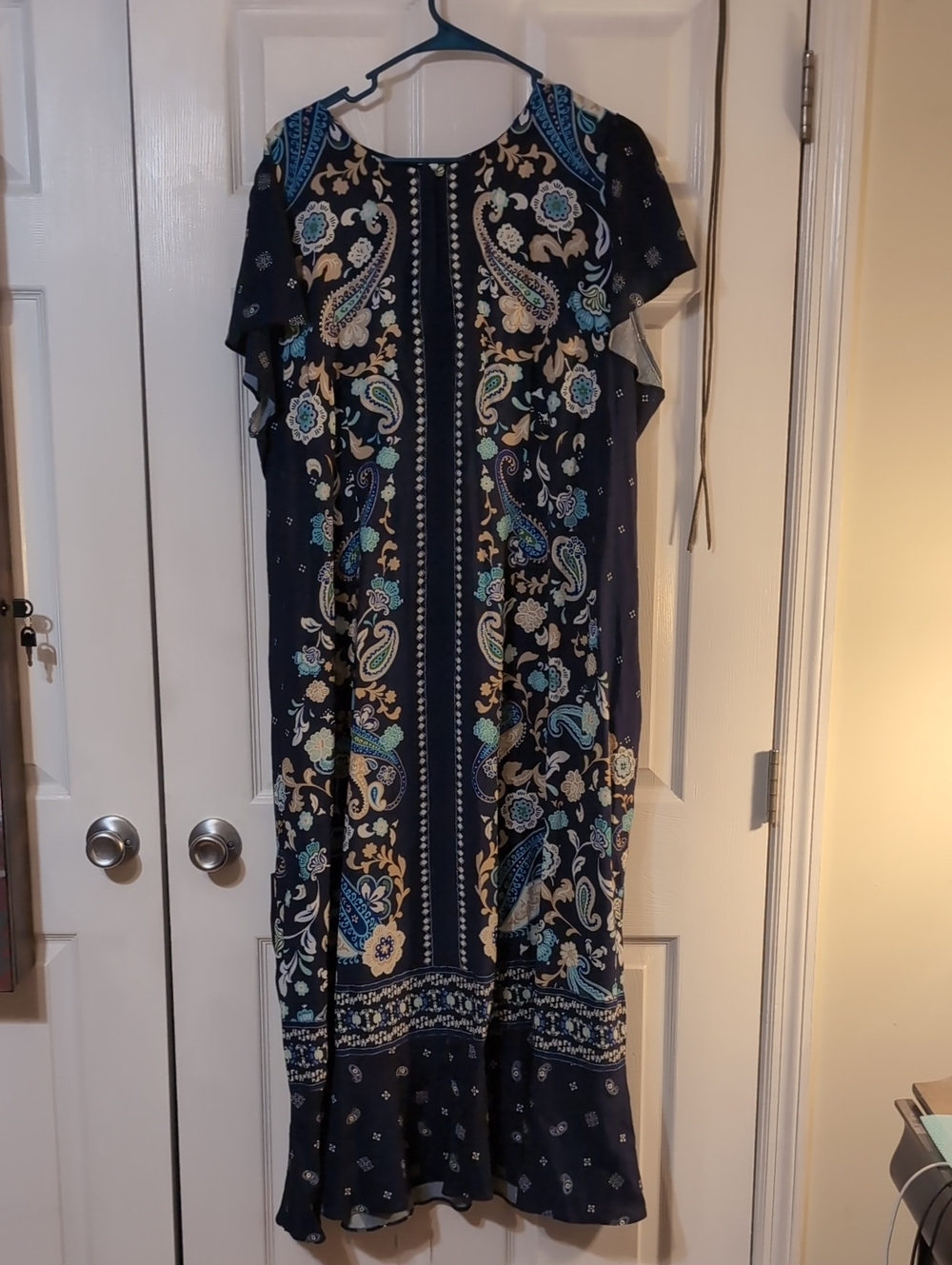 Lane Bryant Navy Paisley Floral Maxi Dress with Teal & Cream Accents